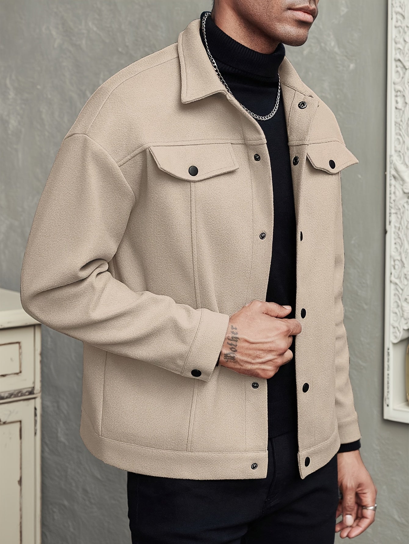 Fashionable and Comfortable Autumn Men's Casual Front Button Drop Shoulder Coat, Suitable for Husband Outings, Work, Parties, Dates, Travel, Date Night Outfit, Party Coat, Modern Menswear, Stylish Men's Wear, Quality Stitchin