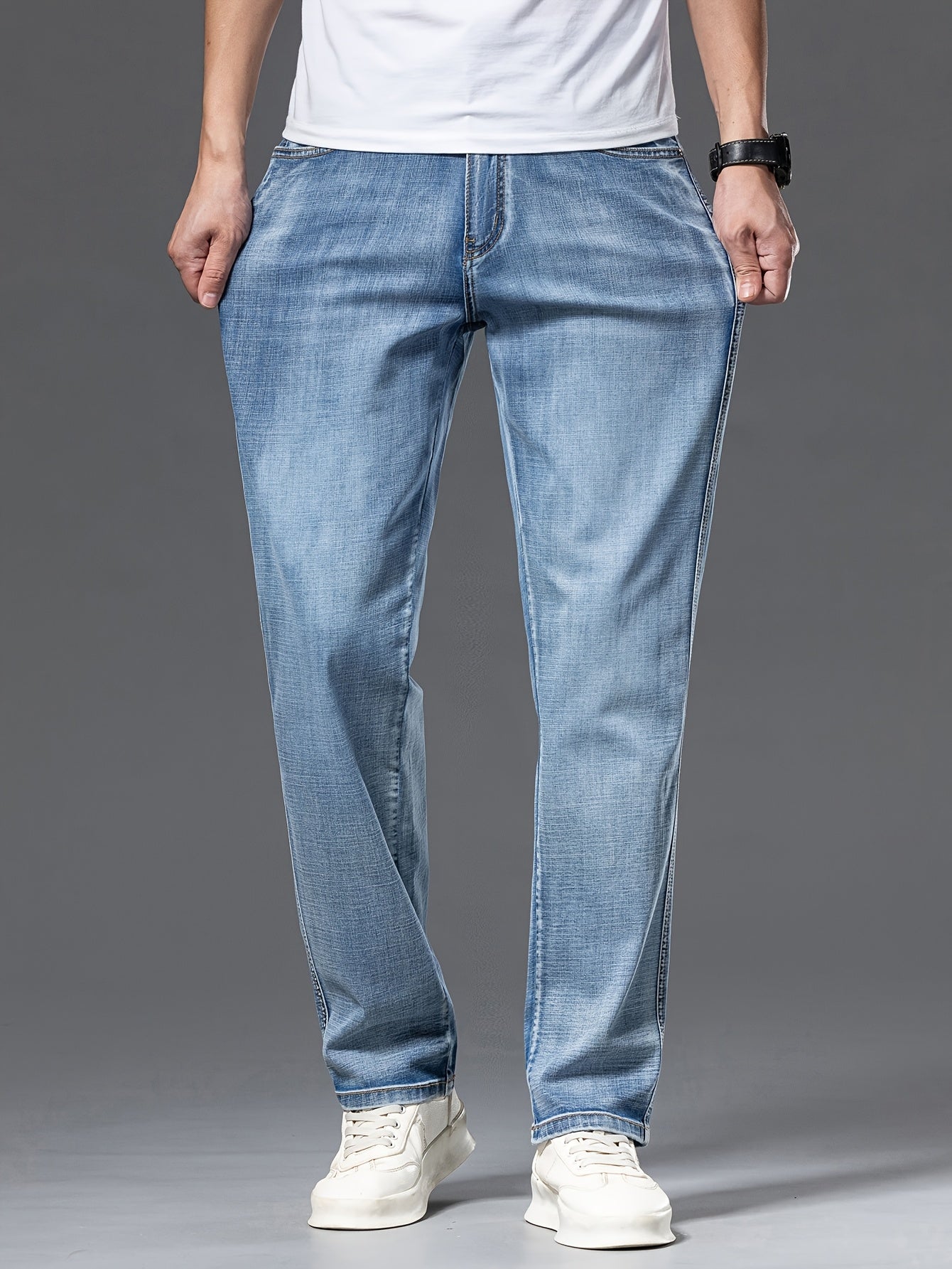 Geng Yuanshi High-End Summer Men's Jeans New Trend Fashion Straight-Leg Light Business Stretch Denim Pants