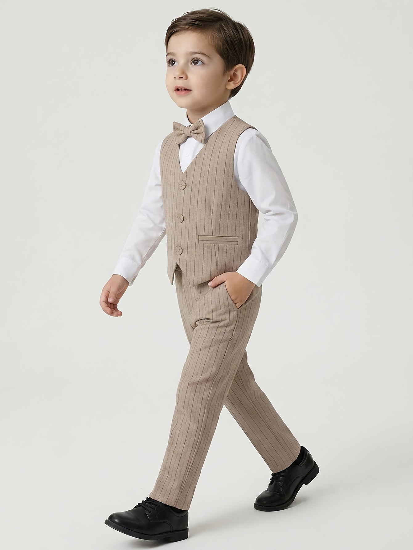Boys' Striped Suit Vest Set with Bow Tie for Formal Occasions