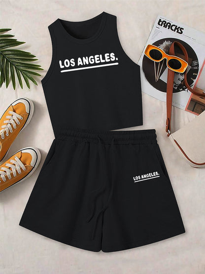 Casual Women's Two-Piece Vest and Shorts Set with Pattern