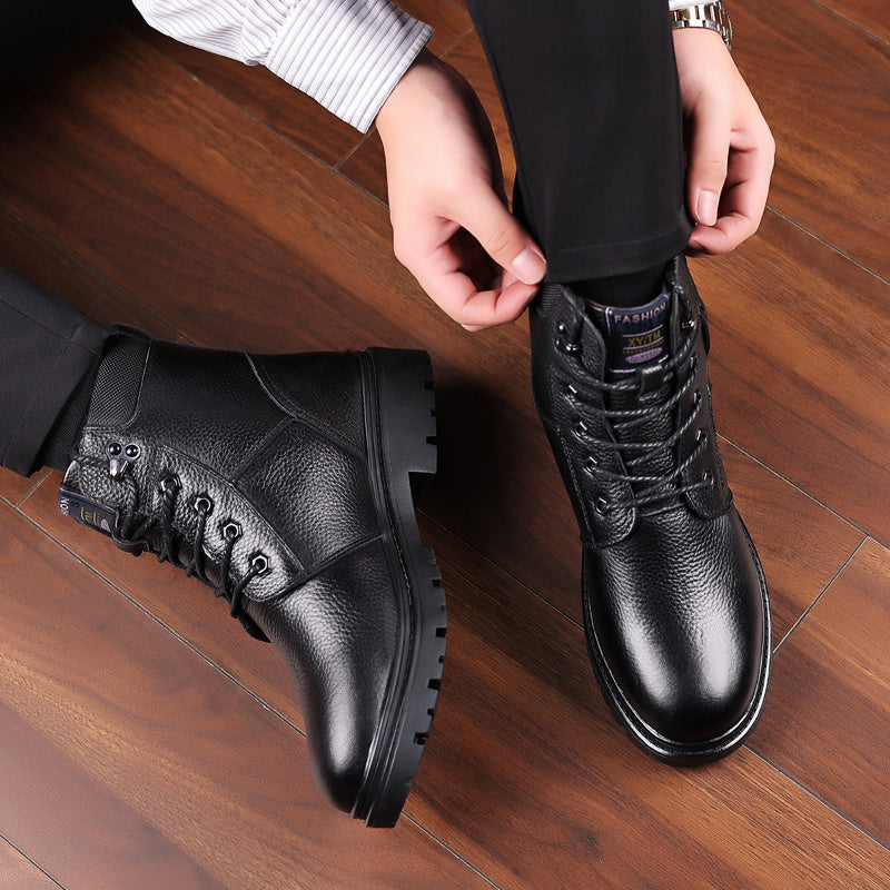 Men'S Winter Boots - Thick Warm Lace-Up Ankle Boots with Non-Slip Rubber Sole, Genuine Leather Upper & Lining, Round Toe for Cold Weather, Office, Formal