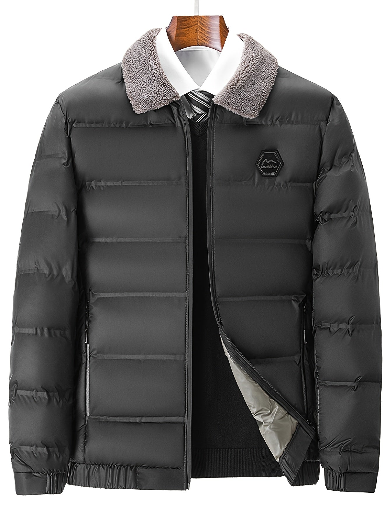 Men'S Heavyweight Winter Jacket - Thermal Insulated Coat with Zipper Closure, Slim Fit Formal & Casual Outerwear in Dark Green/Blue, Polyester-Lined Cold Weather Jacket for Everyday & Special Occasions, Winter Coats, Seasonal