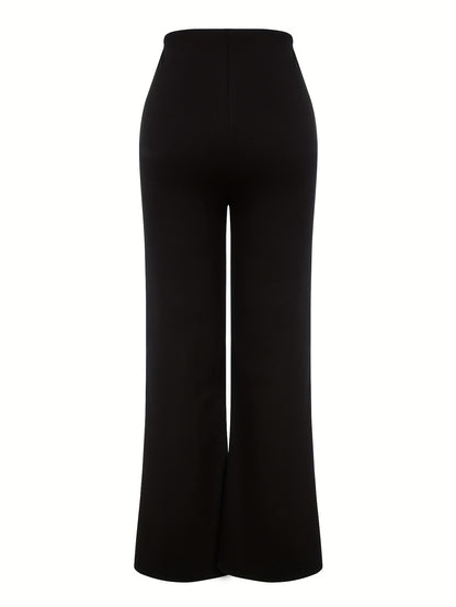 Women's Wide-Leg Casual Trousers with Side Stripe and Button Detail