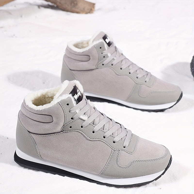 Men&apos;s Fleece-Lined Winter Boots - Warm & Durable -like Upper, Shock-Absorbing Cushioned Insole, Lace-Up Mid-Calf Ankle Boots with Traction Tread - All-Terrain Traction for Snow, Ice, Mud, Grass - Ideal for Hiking, Gym, E