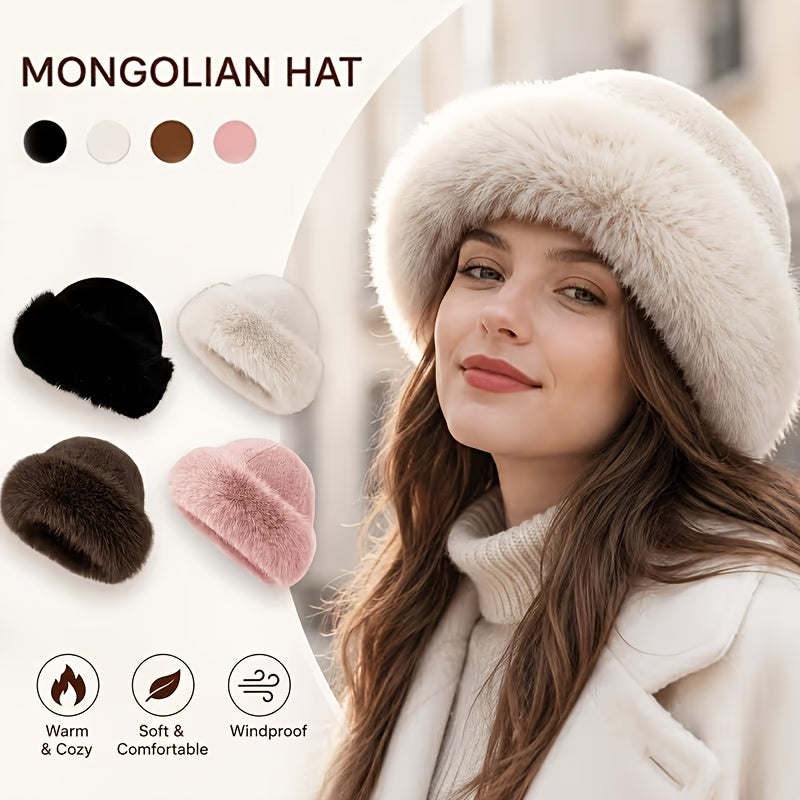 Women's Faux Fur Winter Bucket Hat, Soft Warm Thermal Hat