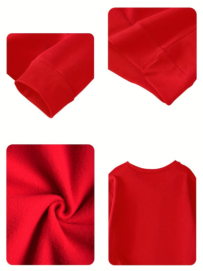 Women's Red Christmas Sweater Sweater Vest-Like Long Sleeve Pullover - Thick Warm Winter Sweater with " a Who Loves Christmas" Slogan, Tree & Snowflake Print, Casual Holiday Party Outfit (Machine Washable) for Xmas Parties &