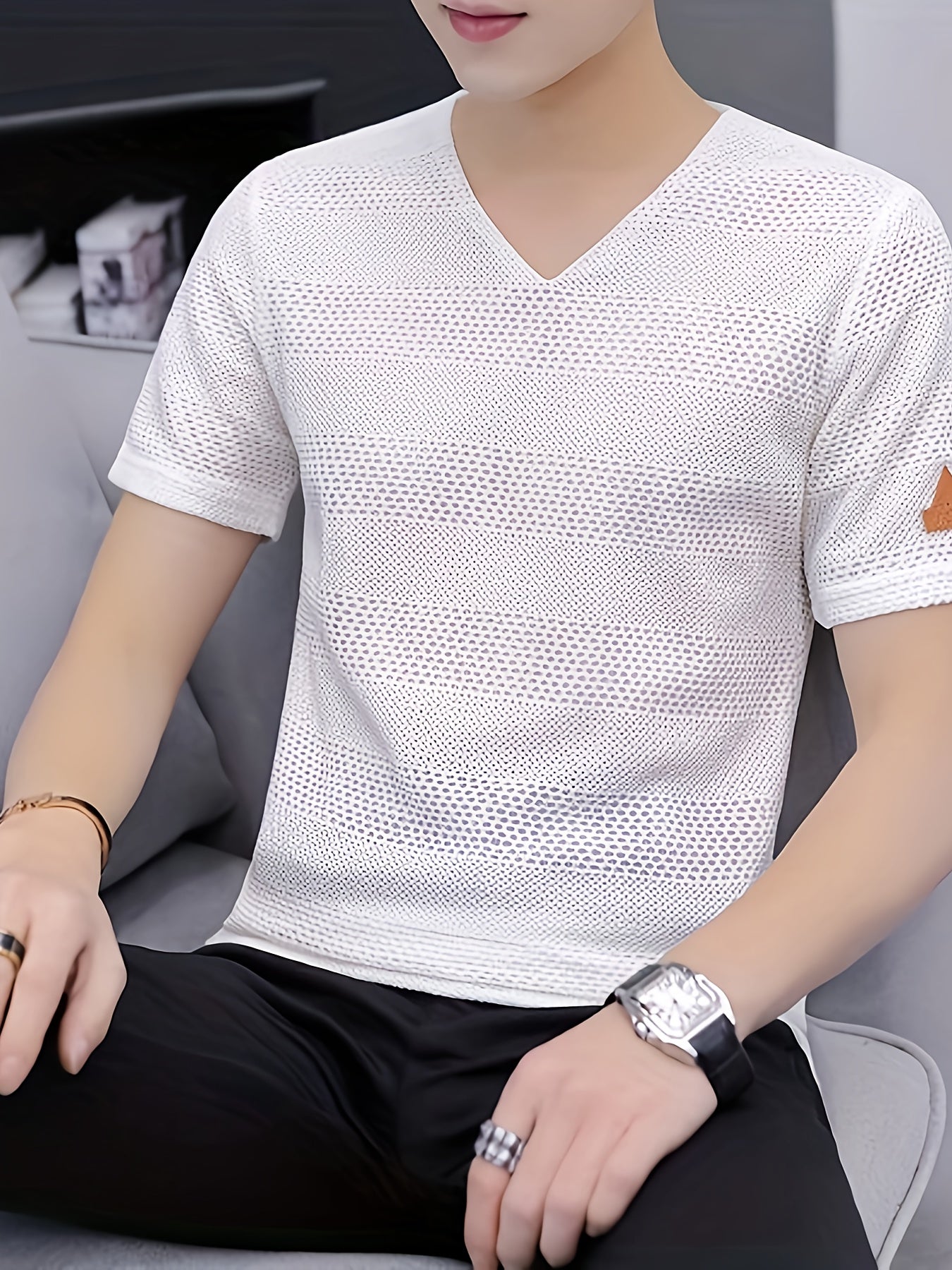 Men's Short-Sleeve T-Shirt Summer Hollow-Out Cool High-End Half Sleeve Breathable Non-See-Through