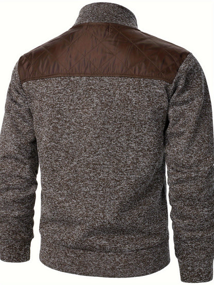 Men's Casual Quilted Polyester Jacket with Stand Collar