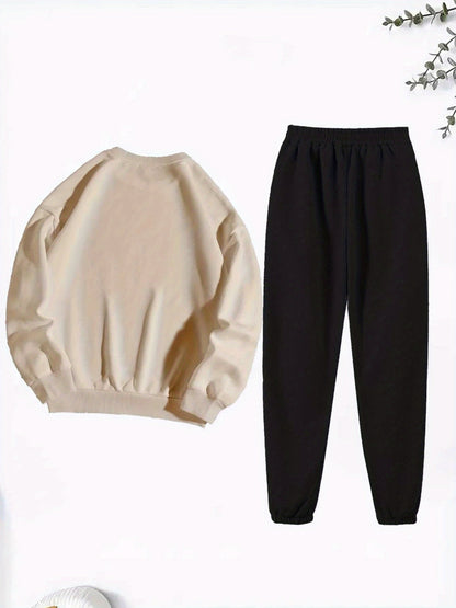 Women'S Sparkling Bow Print Sweatshirt and Pants Set - Casual Long Sleeve Pullover with Glittery Bow Design, Black and Gray, Perfect for Casual Attire, Casual Wear|Sparkling Bow Design|Stretchy Fabric