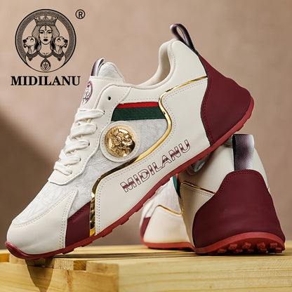Men's Lightweight PU Sneakers with Lace-Up Design, Casual All-Season S
