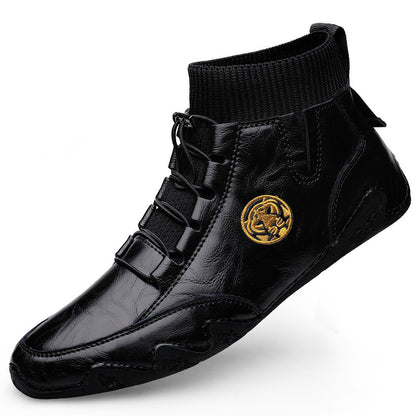 Men's Casual Lace-Up Ankle Boots in Split Leather