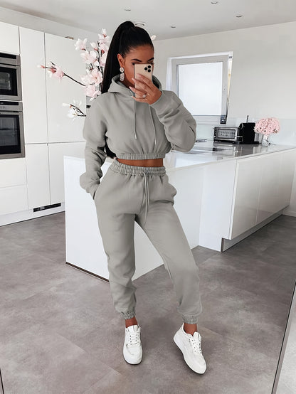 Women's Casual Hooded Sweatshirt & Drawstring Pants Set for Fall/Winte - ayq