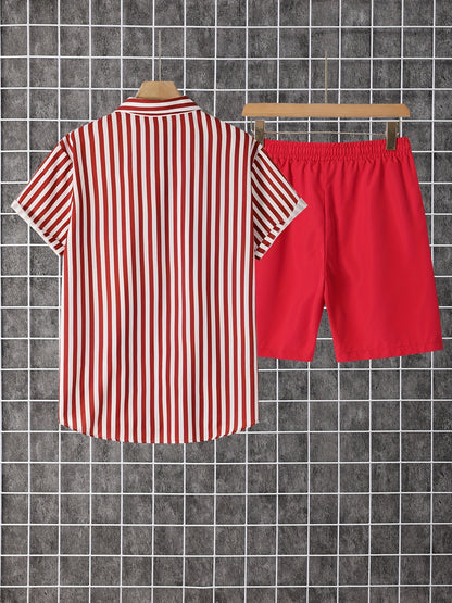 Men's Summer Printed Button-Up Shirt & Shorts Set