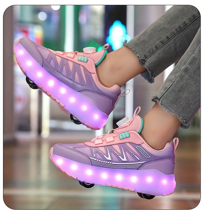 Children's pulley shoes for girls rechargeable glowing four-wheel removable sneakers with wheels