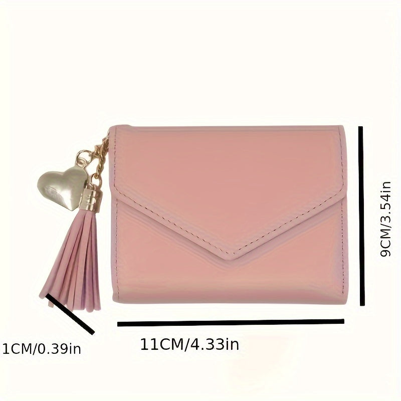 Valentine's Day Gift for Women, Fashionable Foldable Tassel Ladies Wallet, Christmas Gift, Tri-Fold Women's Wallet, Card Holder Coin Purse, Halloween Gift Short Wallet, Birthday and Mother's Day Gift