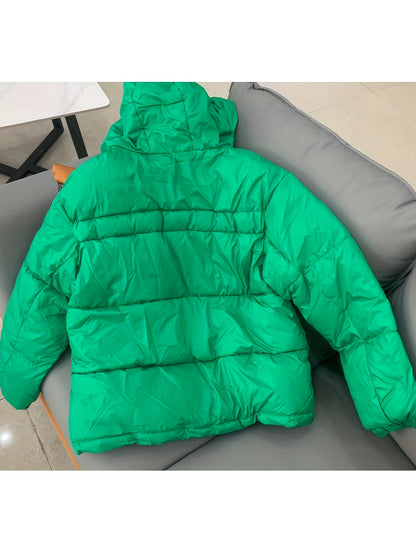 Women'S Stylish Winter Zip-Up Hooded Jacket - Casual Thickened Outerwear with Pockets, Long Sleeve, Non-Stretch Fabric, Solid Color, 100g/m², Perfect for Cold Weather, Winter Clothes