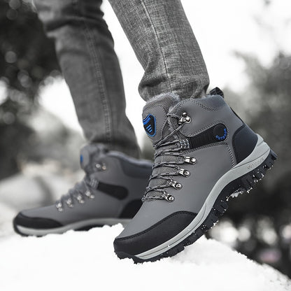 Men'S Winter Snow Warm Hiking Boots, Plush Ankle Boots, Lace-Up Outdoor Trend Style, Suitable for Hiking on Snowy Ground