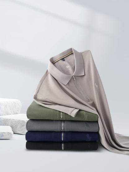 New Stylish Short-Sleeve Polo Shirt with a Zipper, a Breathable Business Fashion Tee, Featuring High-End Embroidery on The Sleeves And an Exquisite Design on The Back - ayq