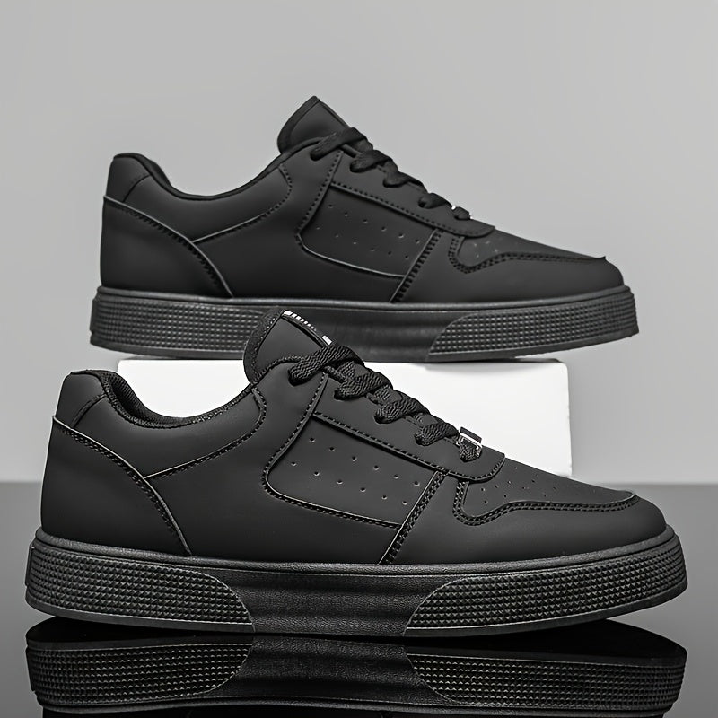 A Pair of Breathable Skate Shoes - Stylish White Low-Top Casual Sneakers with a Durable PU Upper And PVC Sole, Featuring Comfortable Laces, Suitable for All Seasons - ayq