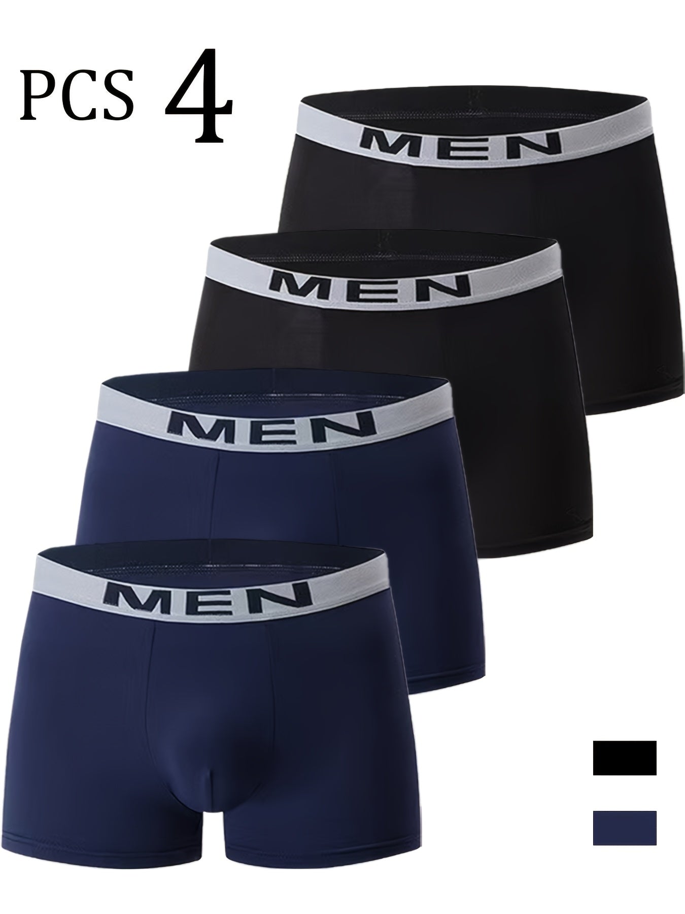 Men's Solid Color Letter Print Boxer Briefs with Stretch Waistband