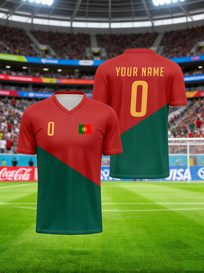 Personalized Portugal Football Jersey V-Neck Sports Top