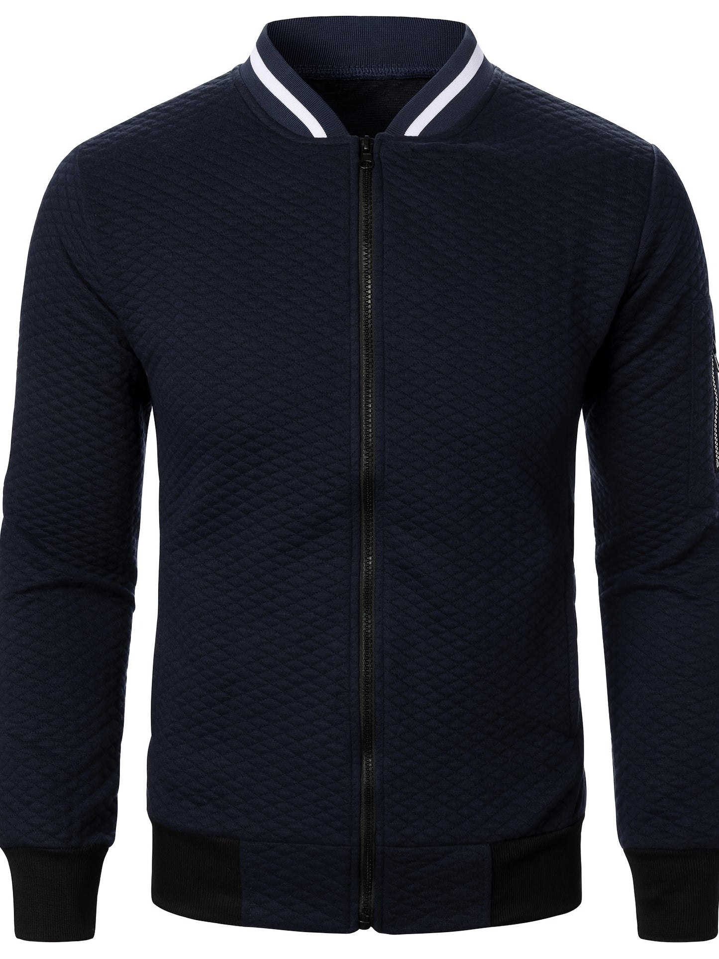 Men's Casual Full Zip Bomber Jacket, Warm Comfy Blouson Jacket For Autumn And Winter Outdoor Activity