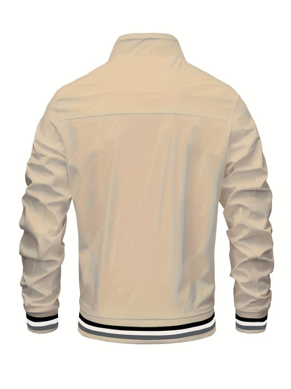 Men's Vintage-Inspired Hip Hop Baseball Jacket - Casual Sports Outerwear with Stand Collar, Zip-Up, Polyester - Perfect for Fall/Winter