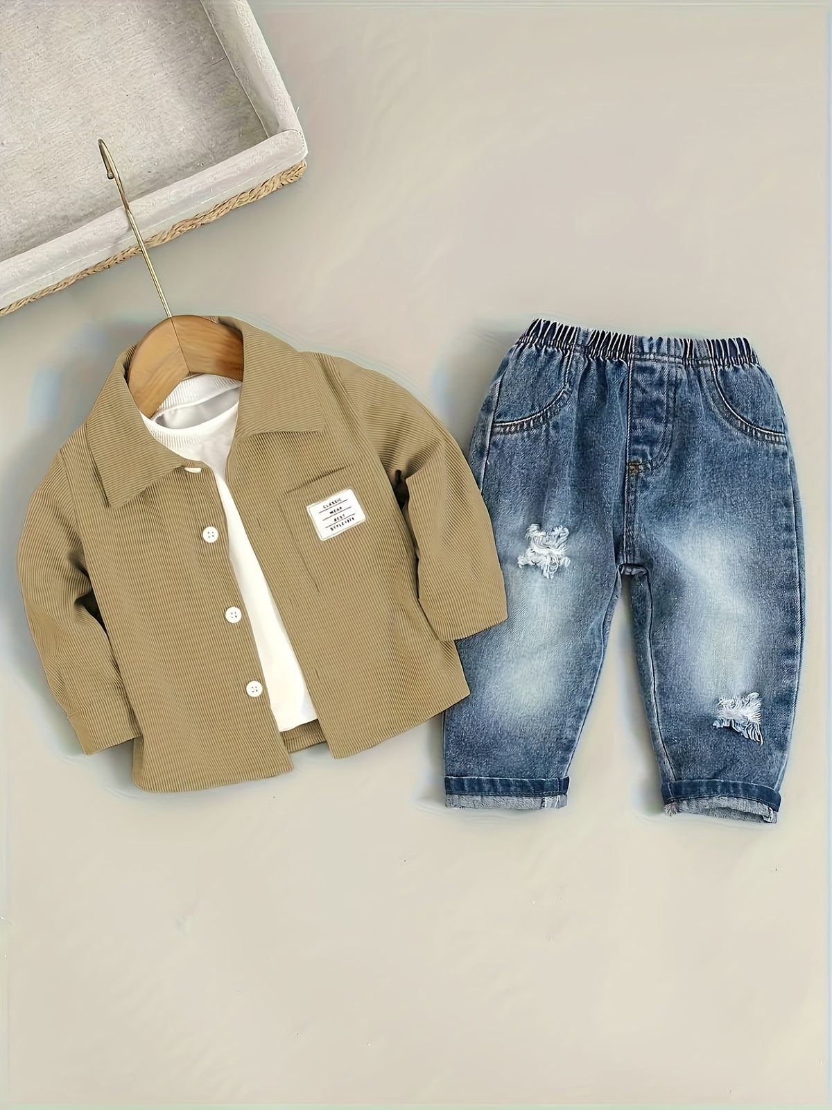 Boys' Cotton Blend Shirt and Jeans Set for Fall/Winter - ayq