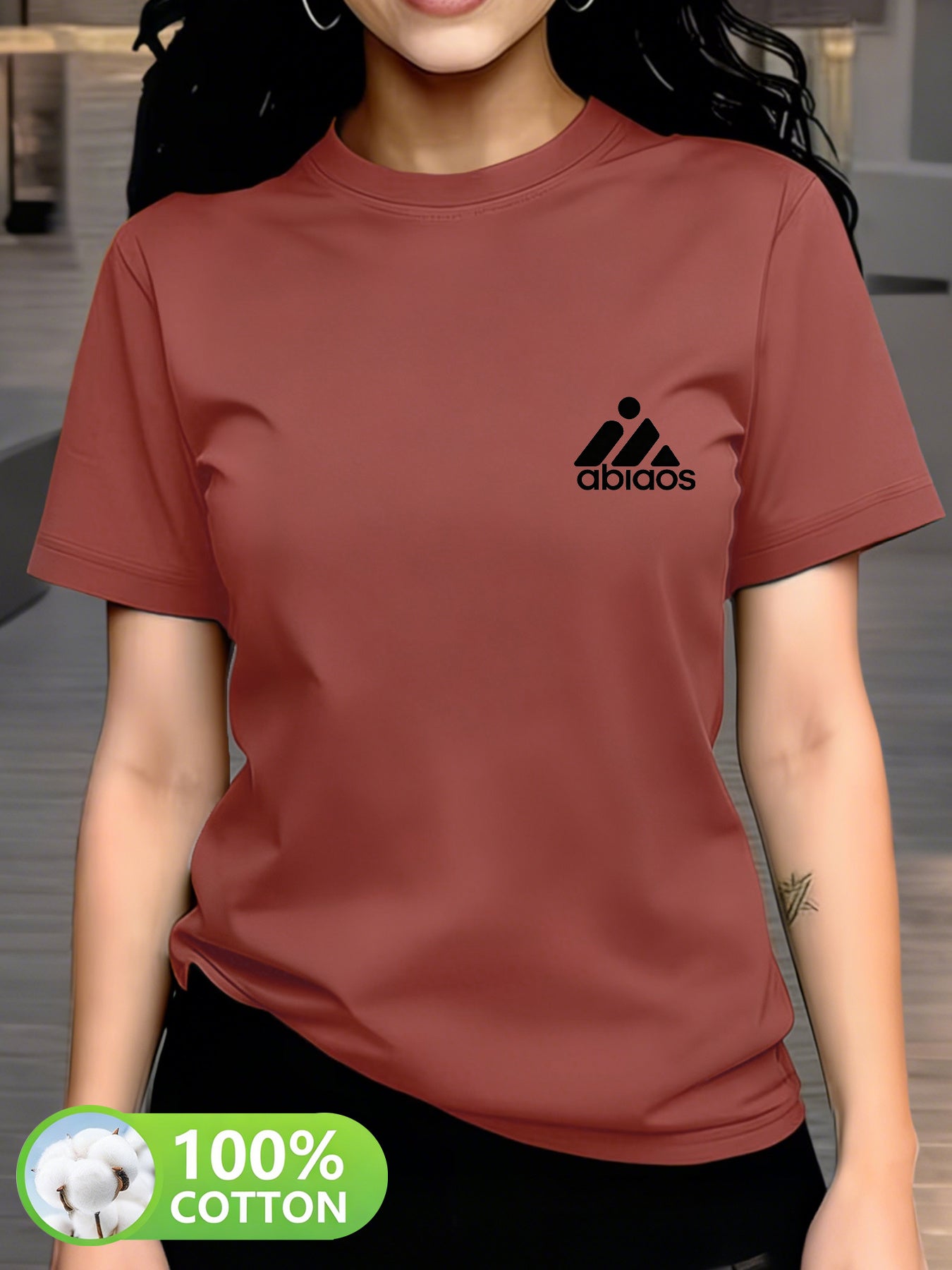 Women's Cotton Crew Neck T-Shirt with Geometric Print