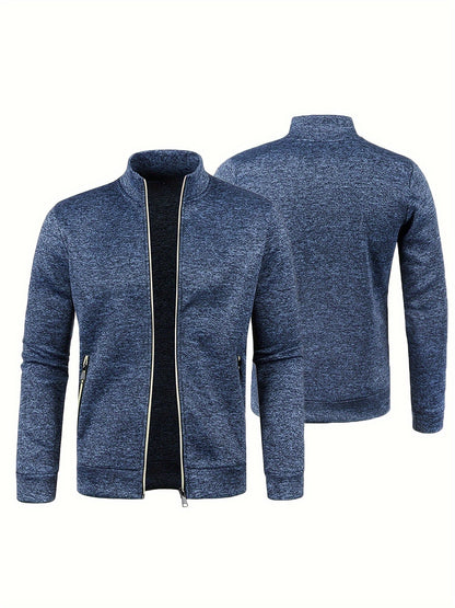 Men's Stand Collar Jacket - Full-Zip Casual Athletic Coat, Light Grey with Lime Accents, Zippered Front Closure for Gym, Office, Everyday - Machine Washable Outerwear, Gym Wear, Sporty Design, Smooth Texture, Lightweight Coat