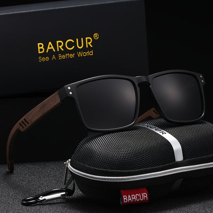 BARCUR Polarized Vintage Wood Sunglasses for Men & Women