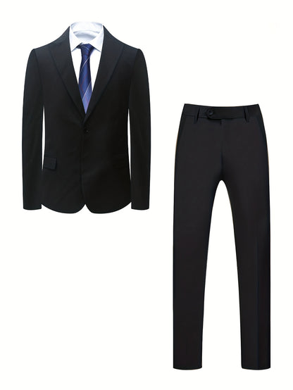Men's 2-Piece Polyester Suit with Lapel Collar for Spring/Fall