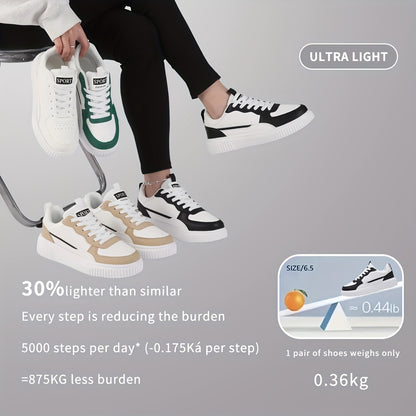 Unisex Low-Top Sneakers - White  Green colorblock design, Lace-Up Closure, Cushioned EVA Sole - All-Season Casual Shoes for Men  Women - Skateboarding, Everyday, Formal Events - Easy-Clean Synthetic Cover Upper, Everyday Fo