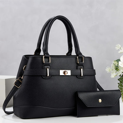 Women’s 2-Piece Faux Leather Quilted Bag Set with Removable Strap