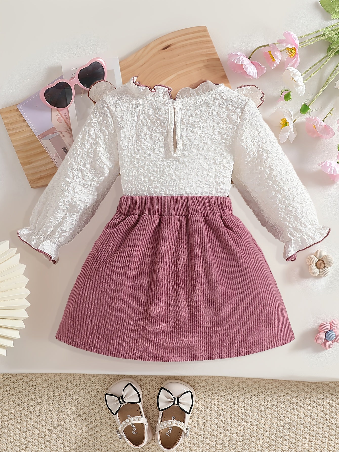 Cute Baby Girls' Two-Piece Bow Tie Long Sleeve Set for Spring/Fall