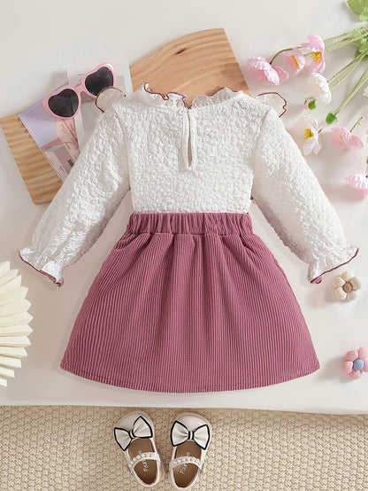 Cute Baby Girls' Two-Piece Bow Tie Long Sleeve Set for Spring/Fall