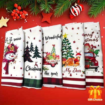 Super Soft Microfiber Christmas Towel - Plaid & Holiday Patterns (Snowman, Reindeer, Bells) with "Let It Snow" & "Merry Christmas" Phrases, High Absorbency Bath & Hand Towel for, s, Xmas Tree Decorations - Festive Winter Gift