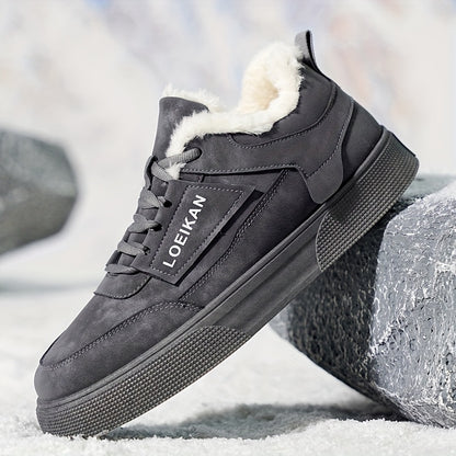 LOEIKAN Men'S Thickened Winter Sneakers - Heavy-Duty Cold Weather Shoes with faux fur Lining, Non-Slip PVC Sole - All-Season Low-Top Lace-Up Shoes for Hiking, Gym, Casual - Black/gray/white - Ideal For Men'S Outdoor & Daily W