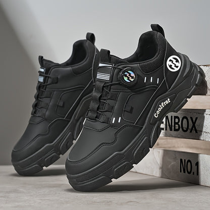 Men's Solid Color Skate Sneakers - Adjustable Rotating Buckle Straps, Slip-Resistant PVC Sole  Durable PU Upper, Low-Top Lace-Up Design for Hiking, Walking, Daily Wear - All-Season Casual Streetwear Shoes, Skate Shoes