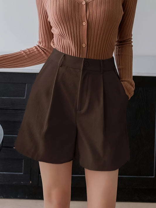 Elegant High-Waist Pleated Women's Shorts with Pockets - ayq