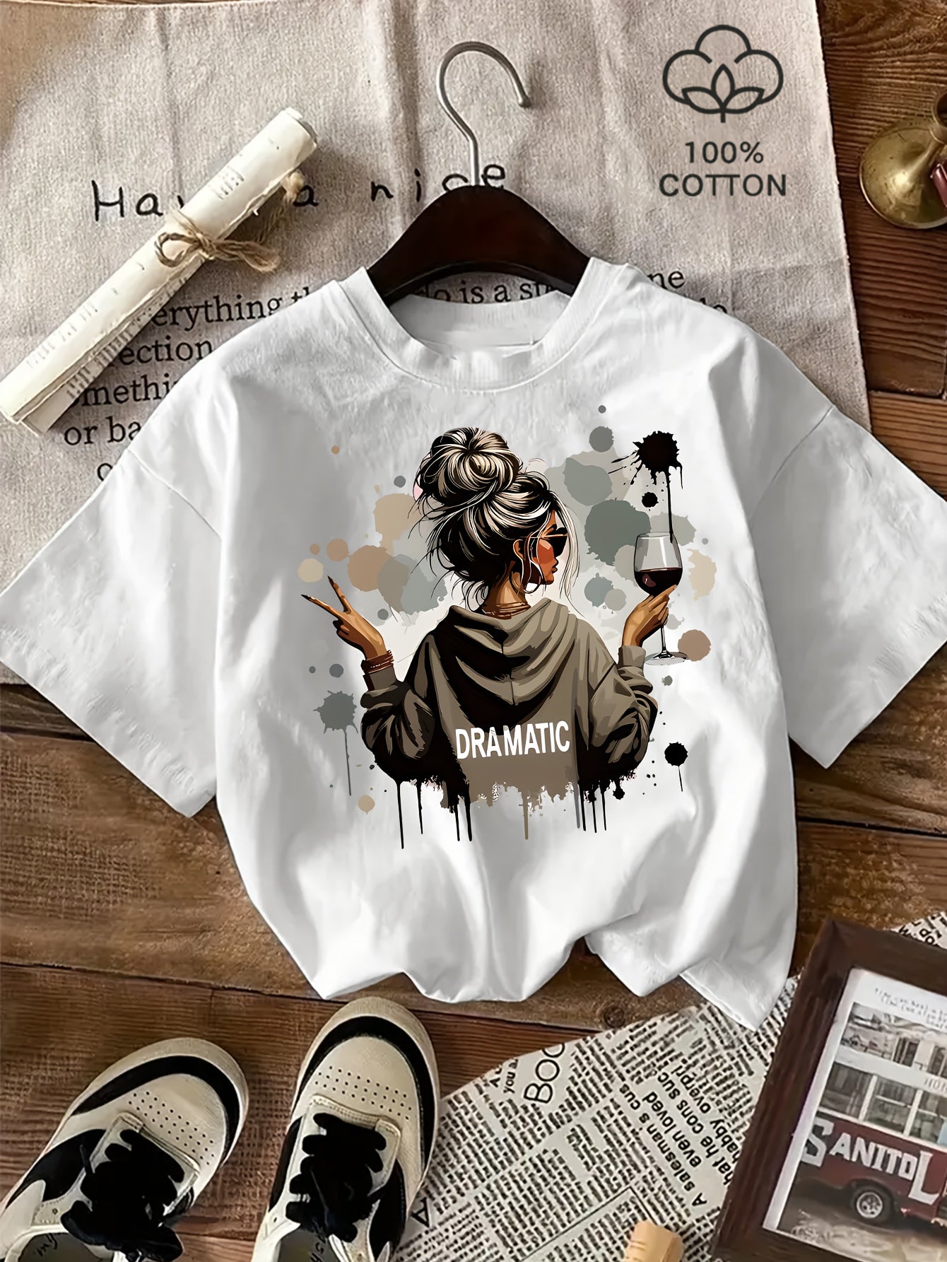 Women's 100% Cotton Casual Short-Sleeve Printed T-Shirt