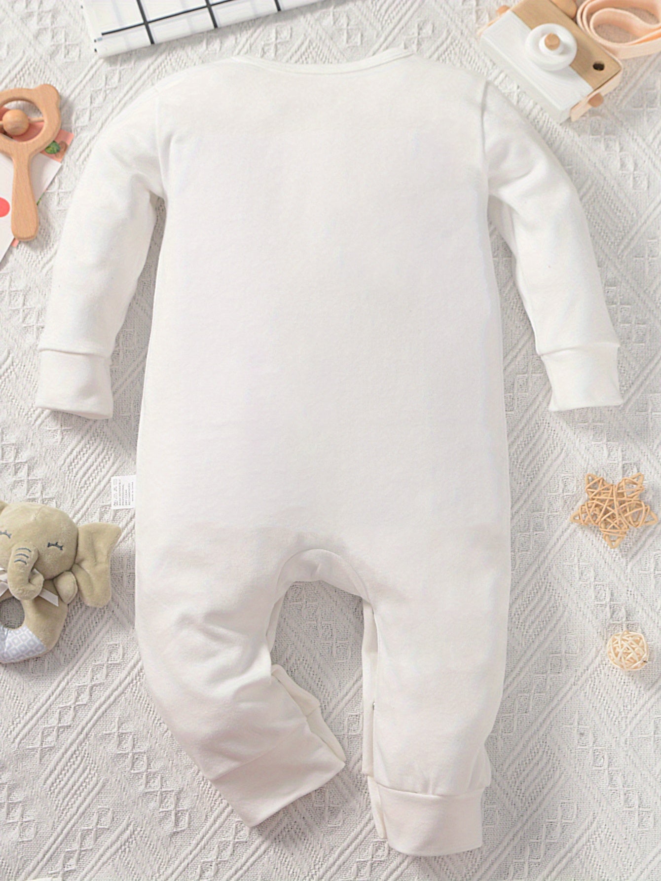 Cotton Long-Sleeve Baby Bodysuit with Geometric Print, Unisex