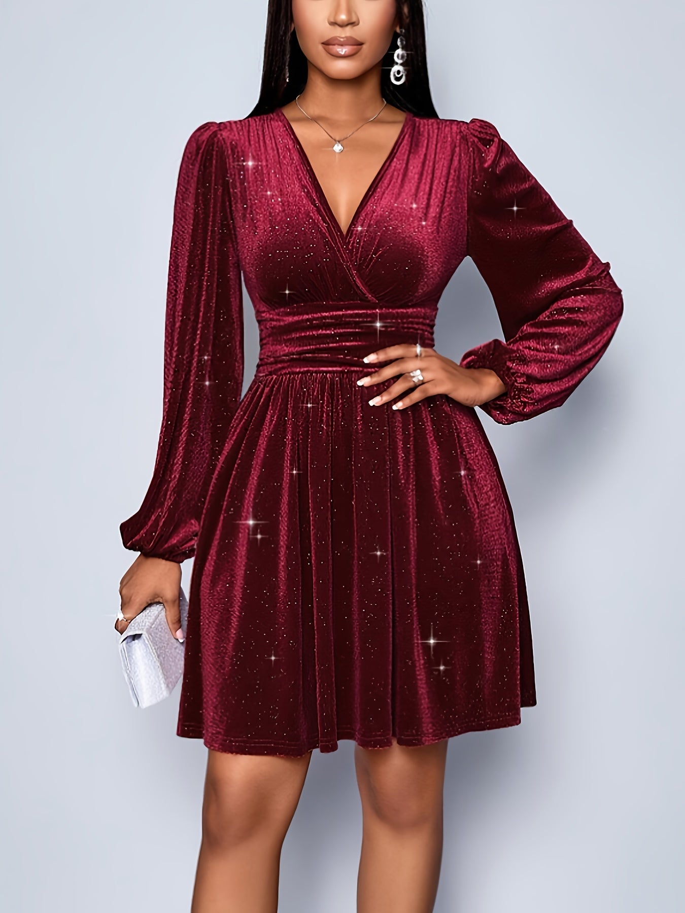 Elegant Sexy Birthday Party Dance Music Festival Valentine'S Day Wine Red V-Neck Waist Short Velvet Loose Pink High-End Burgundy Women'S Mini Dress -/Birthday Gown Club Business Casual Spring Dress/Formal Women'S Dress Evenin