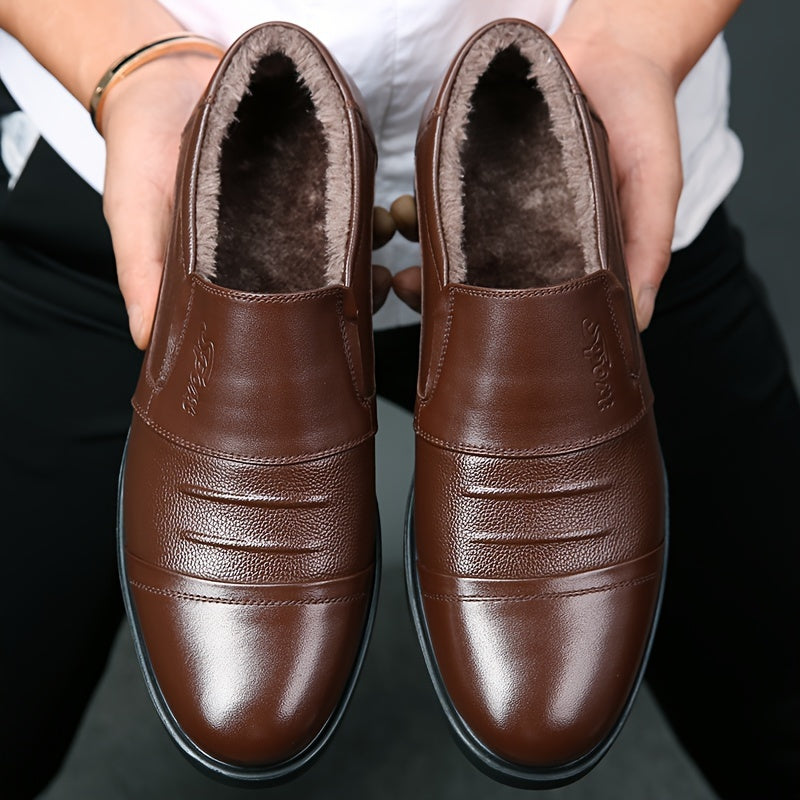 Genuine Men's Slip-On Casual Shoes - Winter -Lined Warm Business Shoes - Versatile Outdoor Men's Shoes