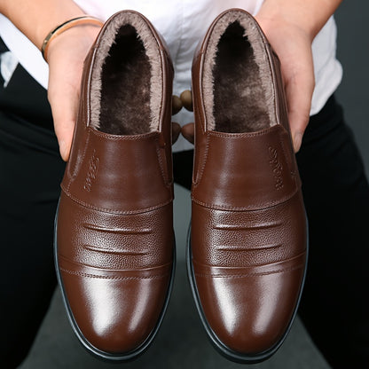 Genuine Men's Slip-On Casual Shoes - Winter -Lined Warm Business Shoes - Versatile Outdoor Men's Shoes