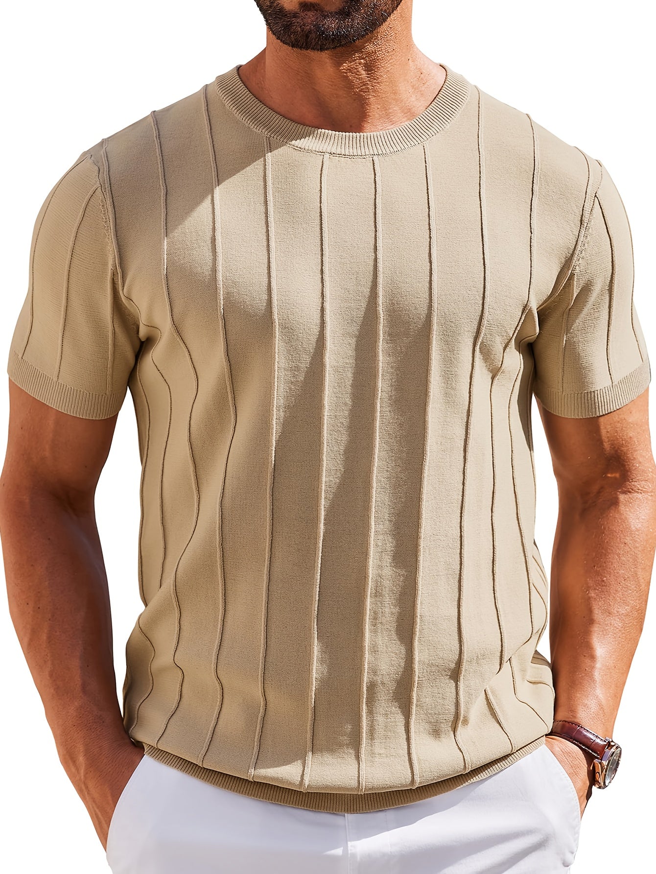 Men's Summer Knit Crew Neck Short Sleeve T-Shirt