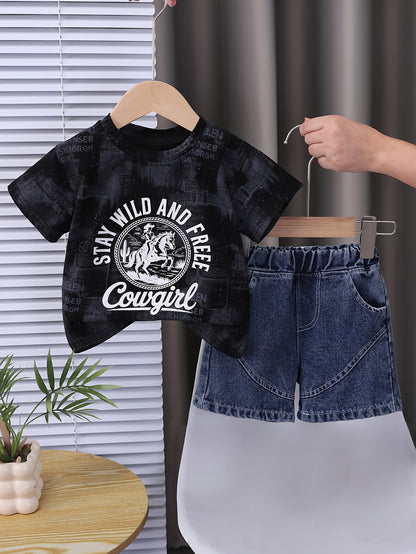 Boys' Casual Cotton T-Shirt & Denim Shorts Summer Set