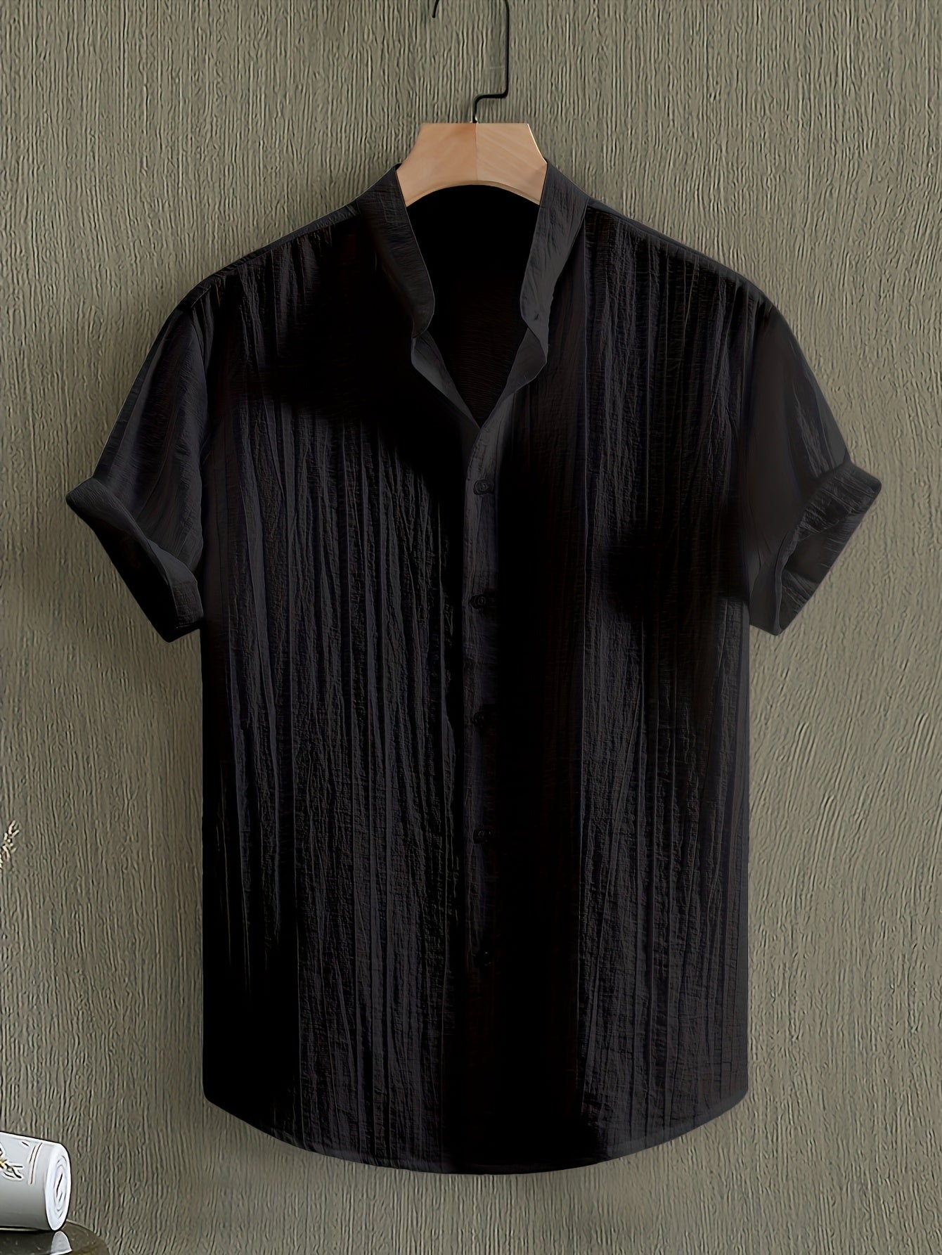 Men's Breathable Solid Color Stand Collar Short-Sleeve Shirt