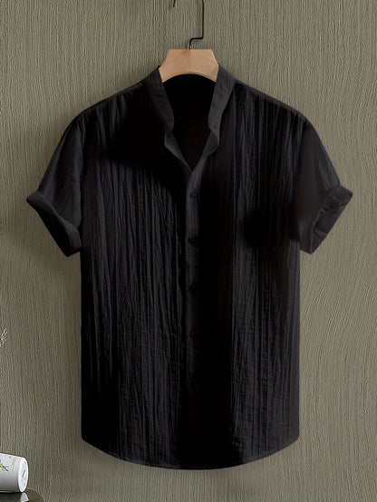 Men's Breathable Solid Color Stand Collar Short-Sleeve Shirt