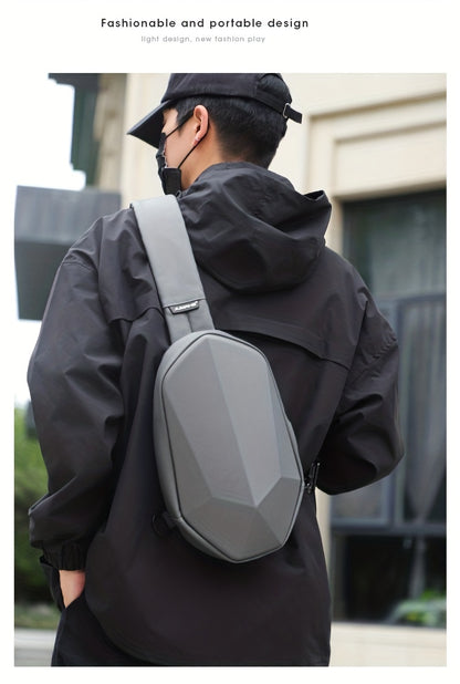 JUMAHE Men's USB Charging Crossbody Bag with Dual Power Ports, Hexagonal Geometric Design Street Style Shoulder Bag - Premium Durable Fabric, Adjustable Strap  Zipper Closure for Daily Commute (Black/Grey), Bags for Travel,